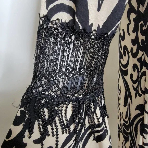 Boho, Hippie, Peasant Crochet Dress Black Medium. - Picture 9 of 12